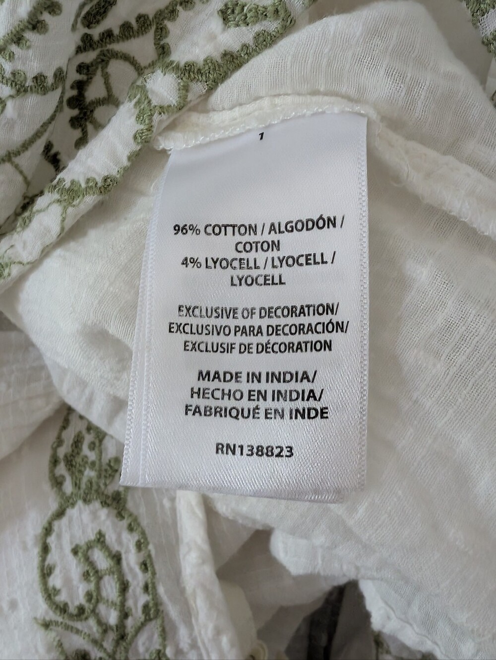 Embroidered White Peasant Blouse with Green Accents - Picture 9 of 10